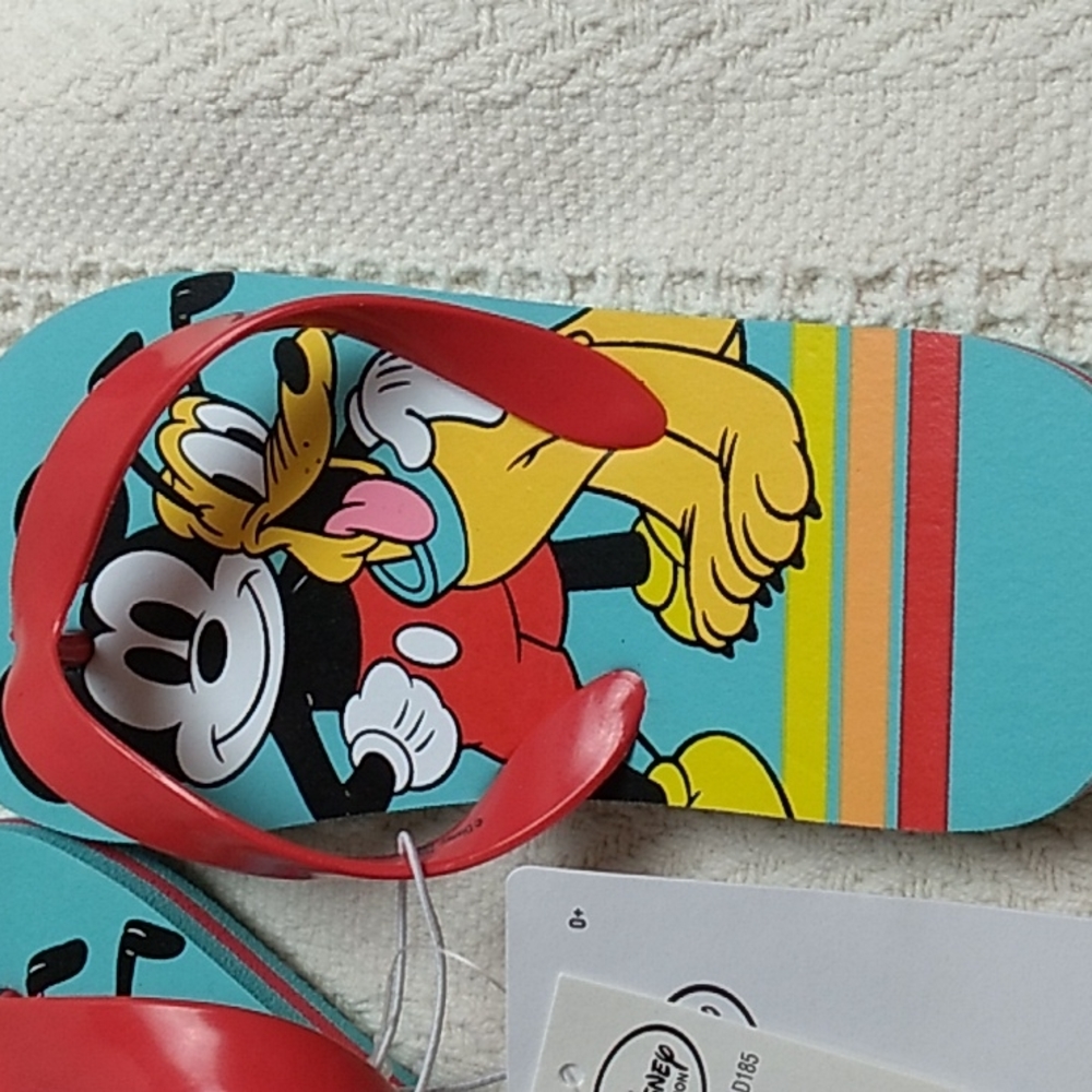 Disney Collection Mickey & Pluto Flip Flops Youth 11/12 Blue & Red - Picture 2 of 5